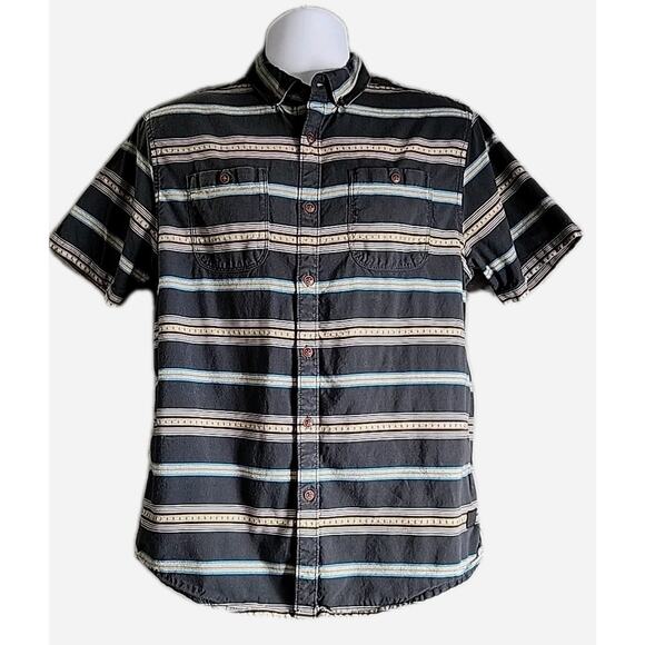 Billabong Shirt Mens Medium Short Sleeve Striped Multicolored Gray 100% Cotton - Picture 1 of 9